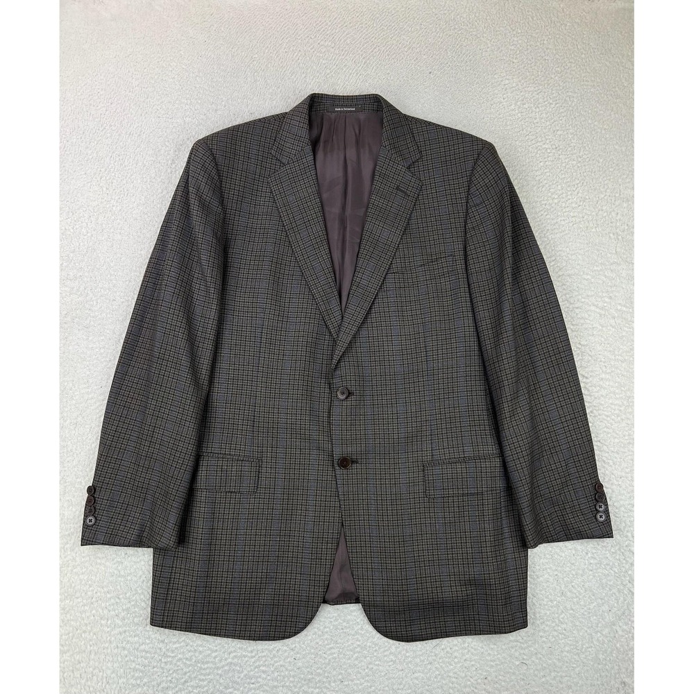 Ermenegildo Zegna Mens 46R Gray Plaid Wool Tweed Sport Coat Blazer EU 56R